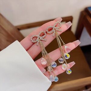 Elegant Bow Dangle Earrings with Crystal Accents